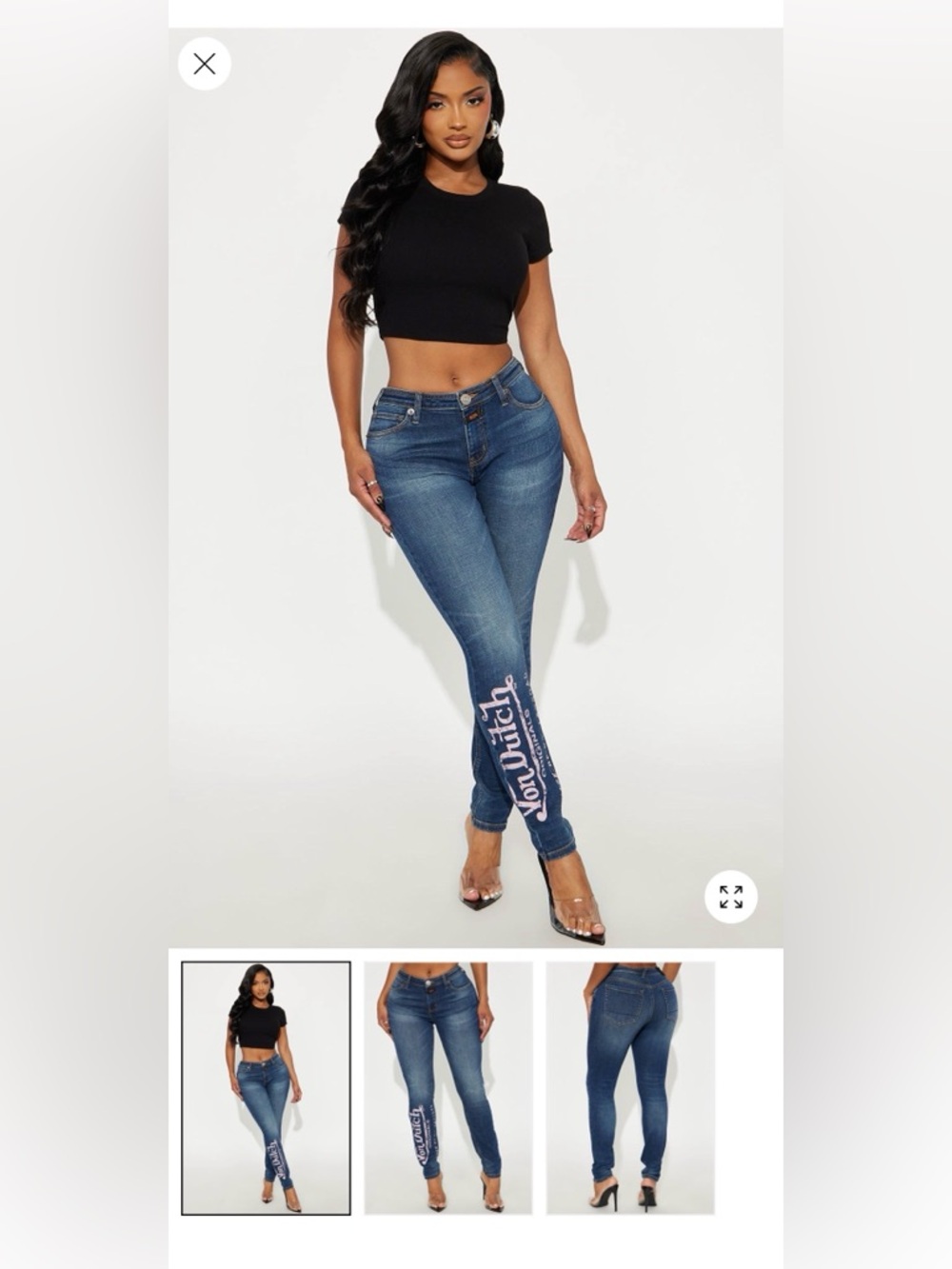 Von Dutch Woman’s Blue Skinny Jeans with Pink Script Logo